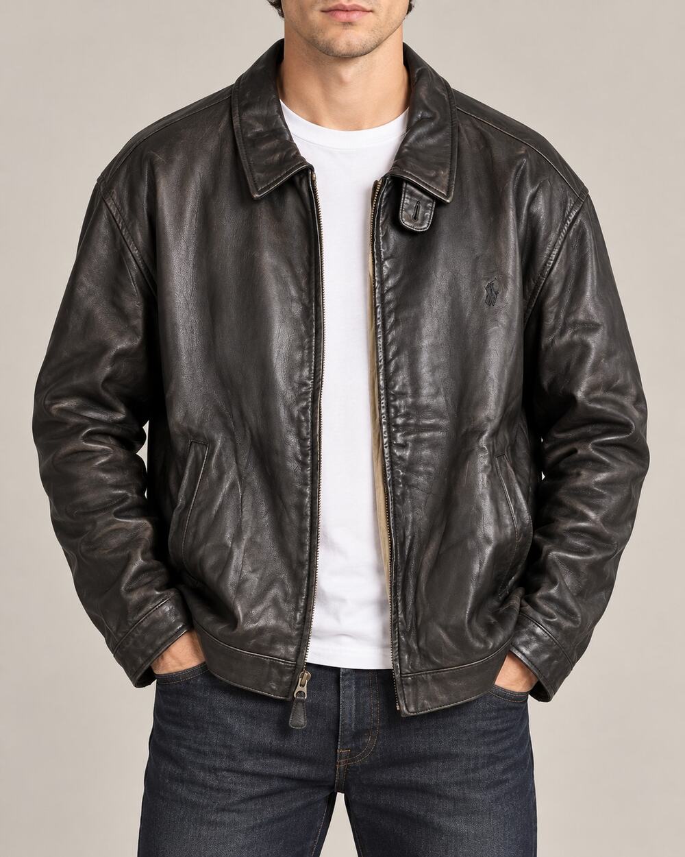 Polo Ralph Lauren Men’s Black Leather Full Zip Pony Jacket XXL